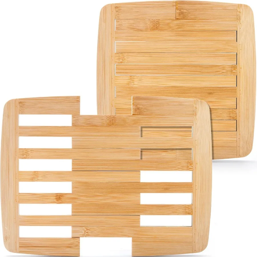 

2 Pack Bamboo Trivet Expandable 9 Inch to 11.8 Inch Square Hot Pad Trivet Wooden Heat Resistant Mat for Hot Dishes Bowls Plates