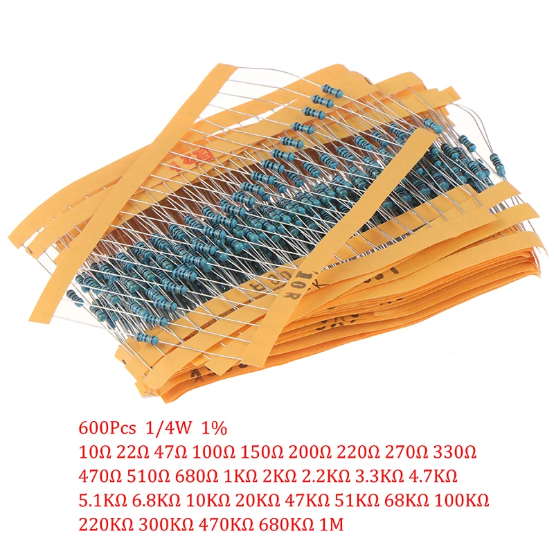 600 Stuks 30 Soorten Waarden 1/4W 0.25W 1% Metalen Filmweerstanden Diverse Verpakking Set Partij Weerstanden Assortiment Kits Vaste Resistoren