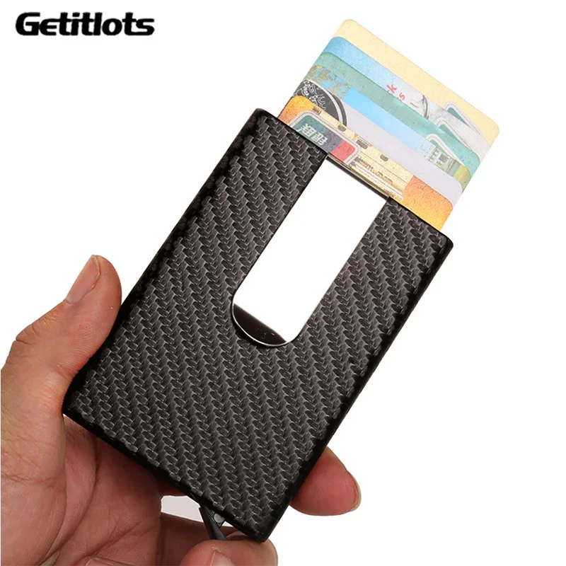 Tarjetero de fibra de carbono, billetera de Metal para tarjetas de crédito, tarjetero automático, tarjetero RFID de aluminio de diseño, gran oferta