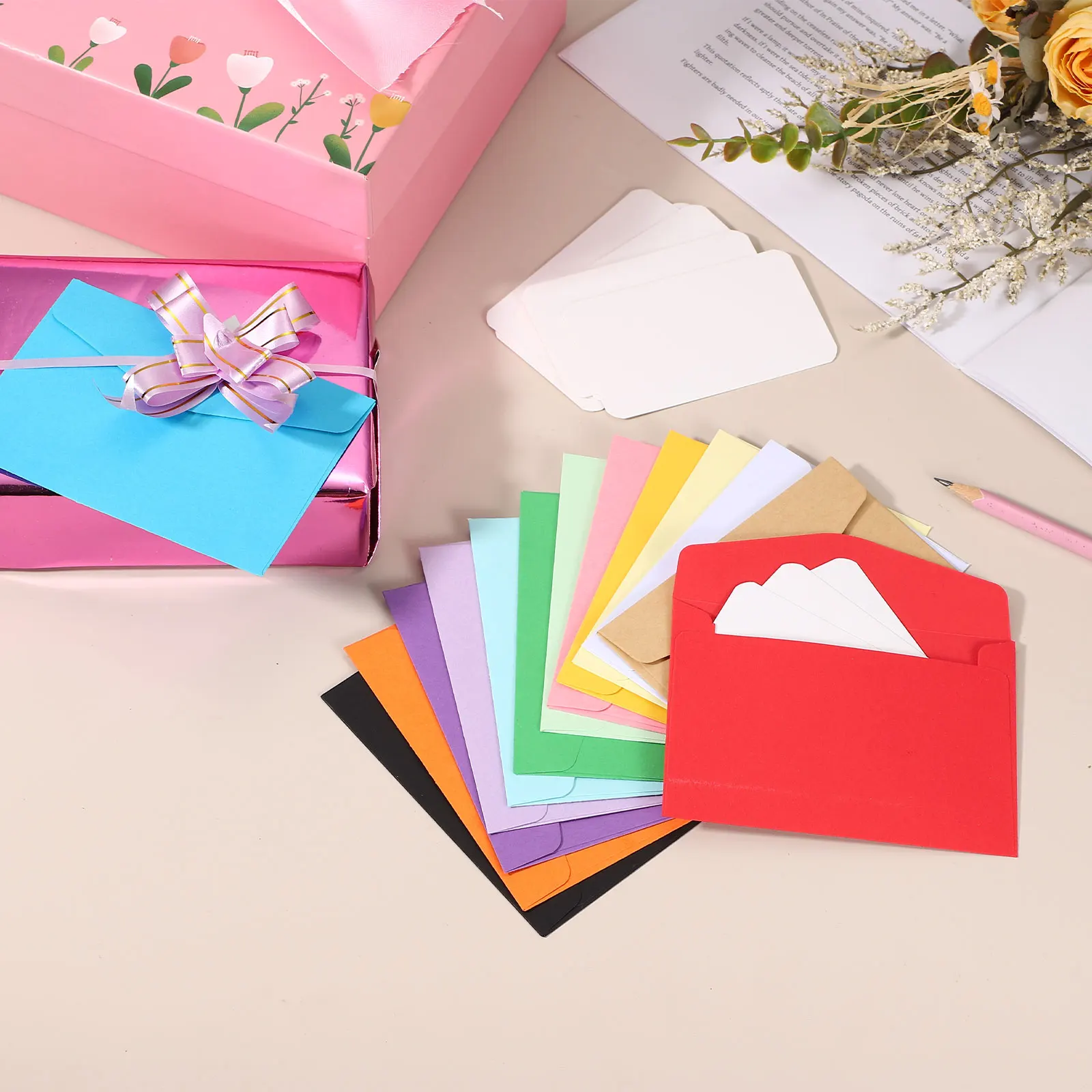 100Sets Mini Envelopes with Blank Cards 9x5.4cm Blank Note Cards and 11.5x8.2cm Envelopes for Gift Wedding Invitation Graduation