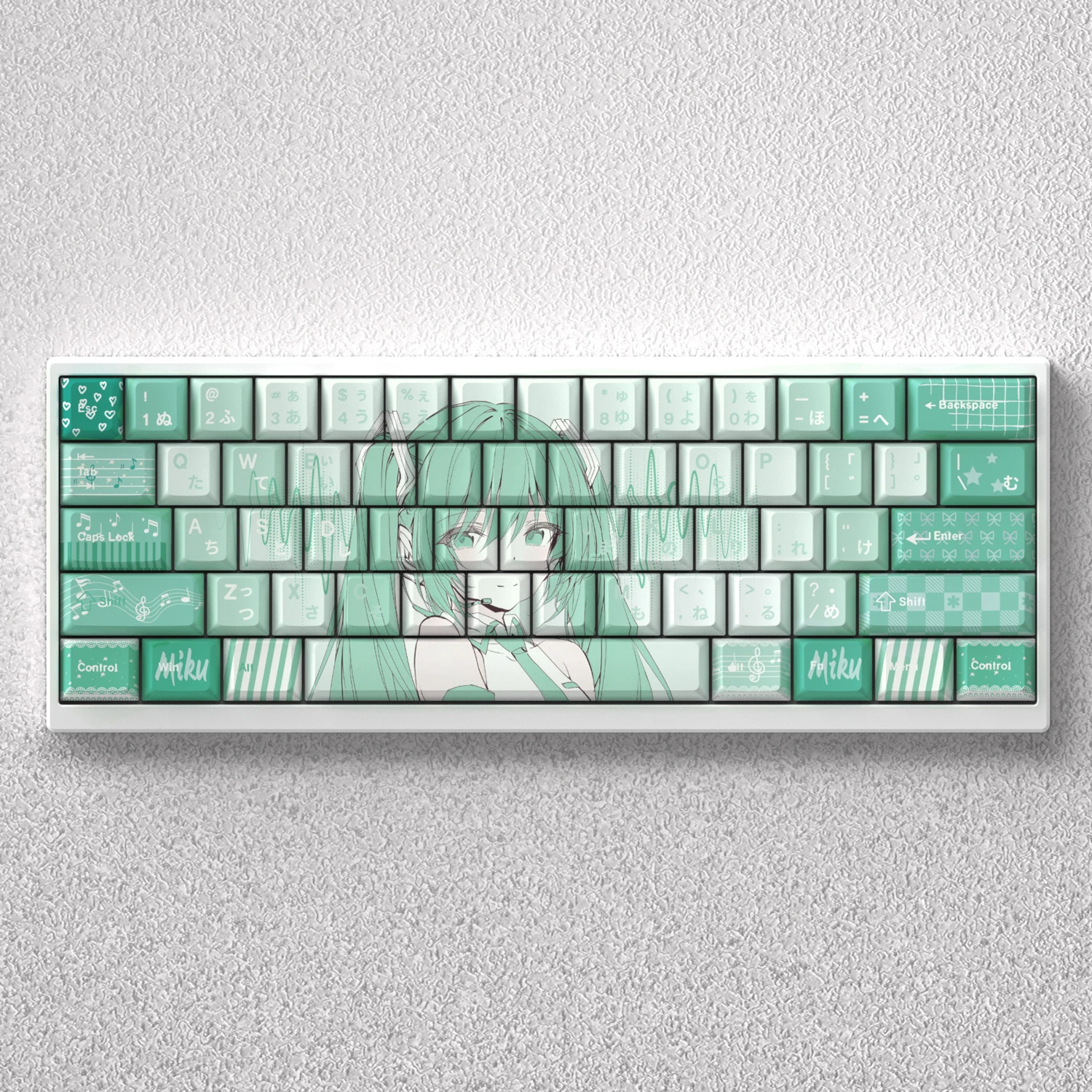 PBT Keycaps Hatsune Miku 73 Keys Dye Sub Cherry Height Blue Anime Comic Blue for 60% 65% 68% Mechanical Keyboard GK61 Anne Pro2