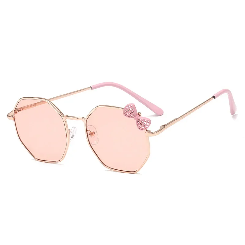 Trendy Fashion Boys and Girls Bow Metal Sunglasses B010 Polygon Trend Children's Sun Glasses Kids Outdoor UV400 Eyewear