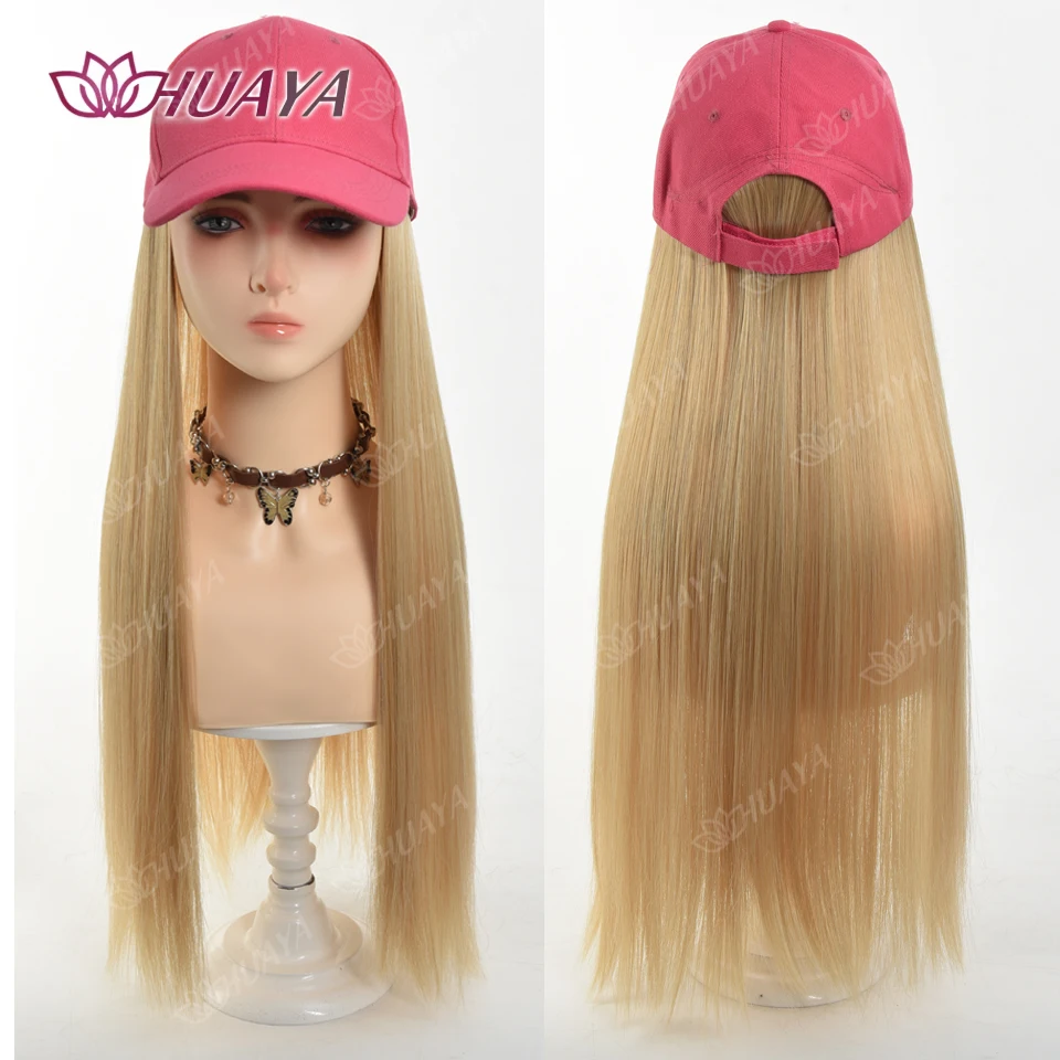 Hat wigs Cap with Hair Hat Wig Blonde Straight Hair Extensions Synthetic Hair Women Daily Party High Temperature