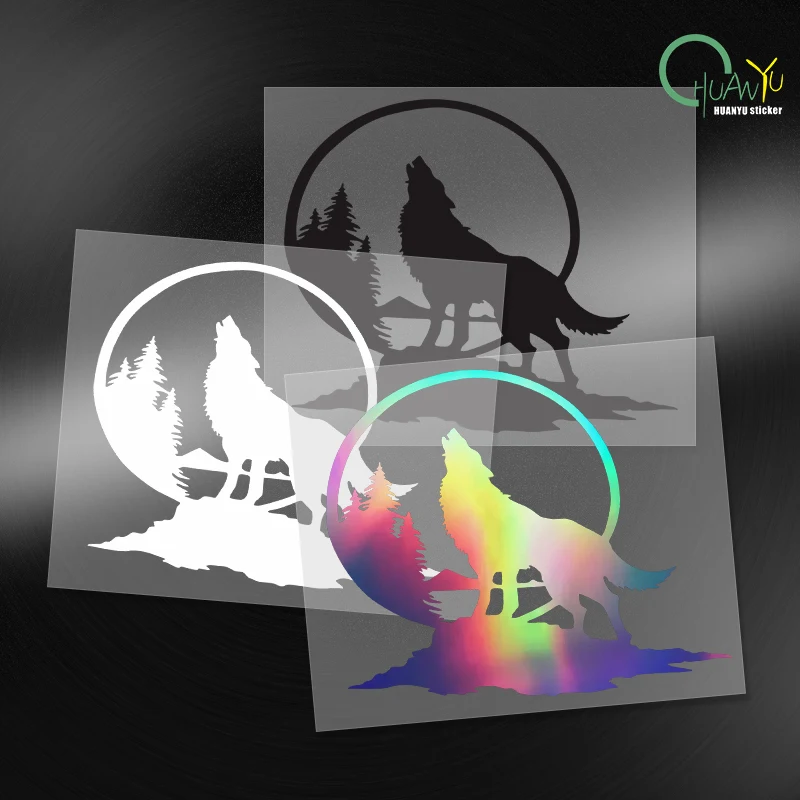 Wolf standing on the mountaintop gazing at the moon with personalized scratches, modified car stickers, vinyl car stickers