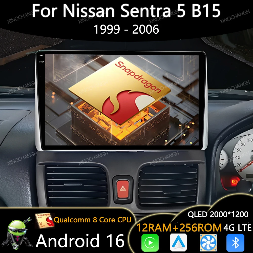 Android 16 Car Radio For Nissan Sentra 5 B15 1999 - 2006 Multimedia Stereo Video Player QLED Carplay Auto 4G WIFI 2DIN Head Unit