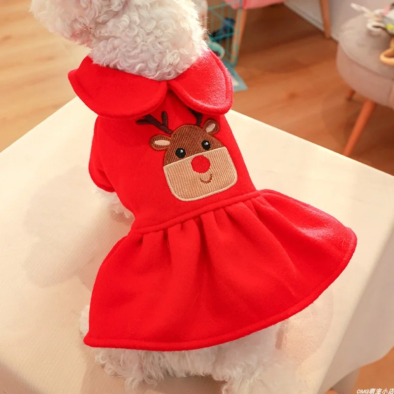 1PC Pet Clothing Autumn/Winter Red Christmas Elk Princess Dress Suitable for Small and Medium sized Dogs