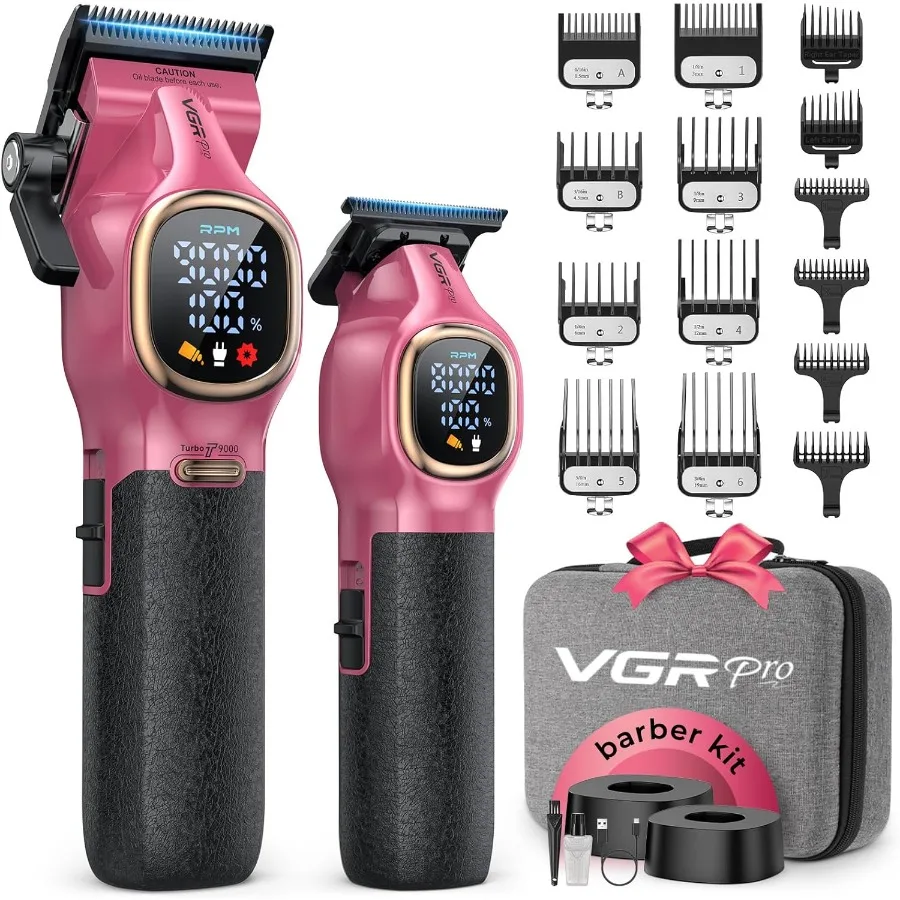 

Cordless Professional Hair Clippers for Men with 9000 RPM Rechargeable Motor Pink Hair Trimmer Set with Storage Case for Home a