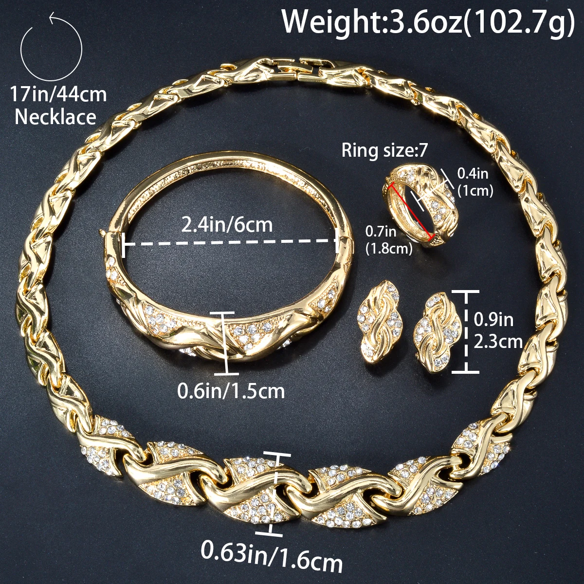 Sunny Jewelry Bridal Wedding Set Luxury Zircon Gold Plated Earrings Necklace Bracelet Ring For Women Wedding Engagement Jewelry