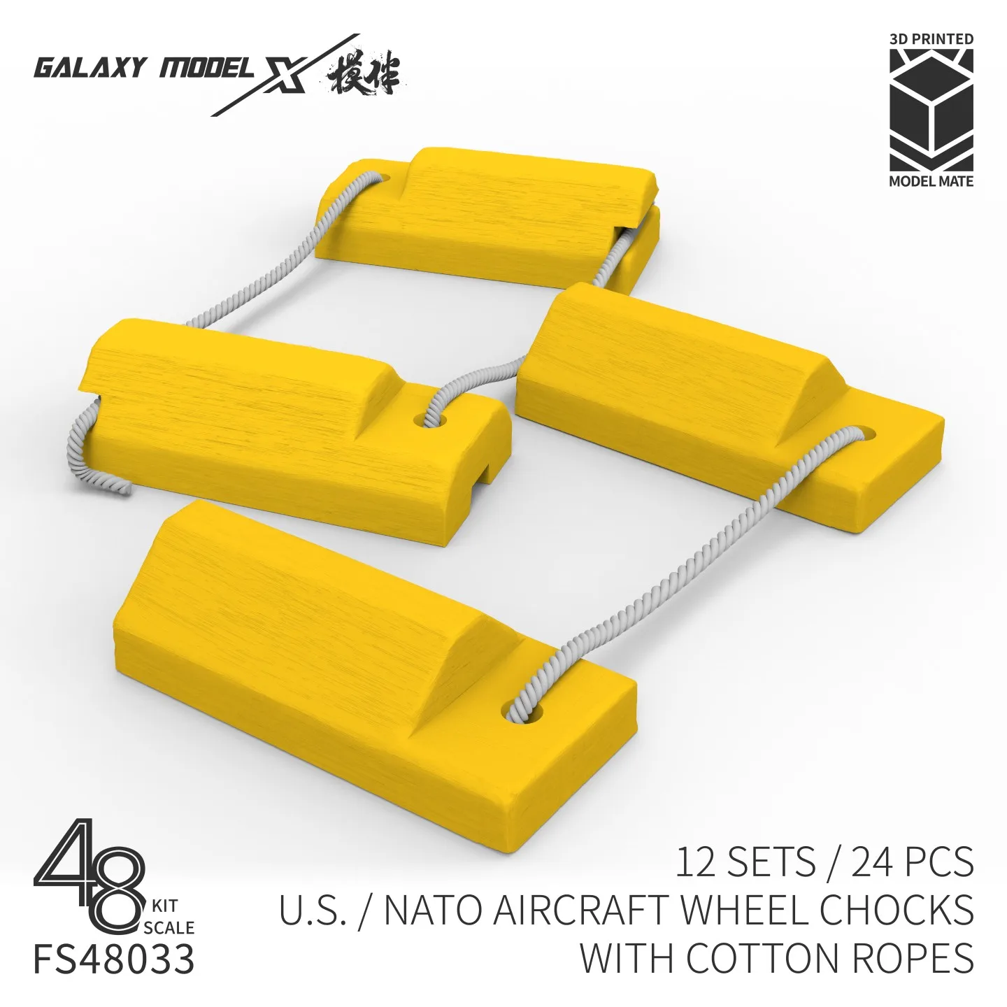 Galaxy FS48033 1/48 US/NATO Aircraft Wheel Chocks with Cotton Rope 12 Sets/24pcs for Diorama Model Hobby Accessories