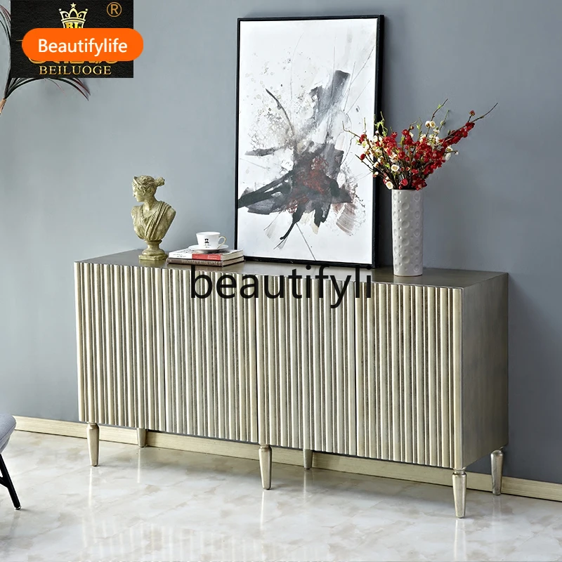 

02A Старый неоклассический входной декоративный шкаф в американском стиле, резной постмодернистский перегородка, боковой шкаф