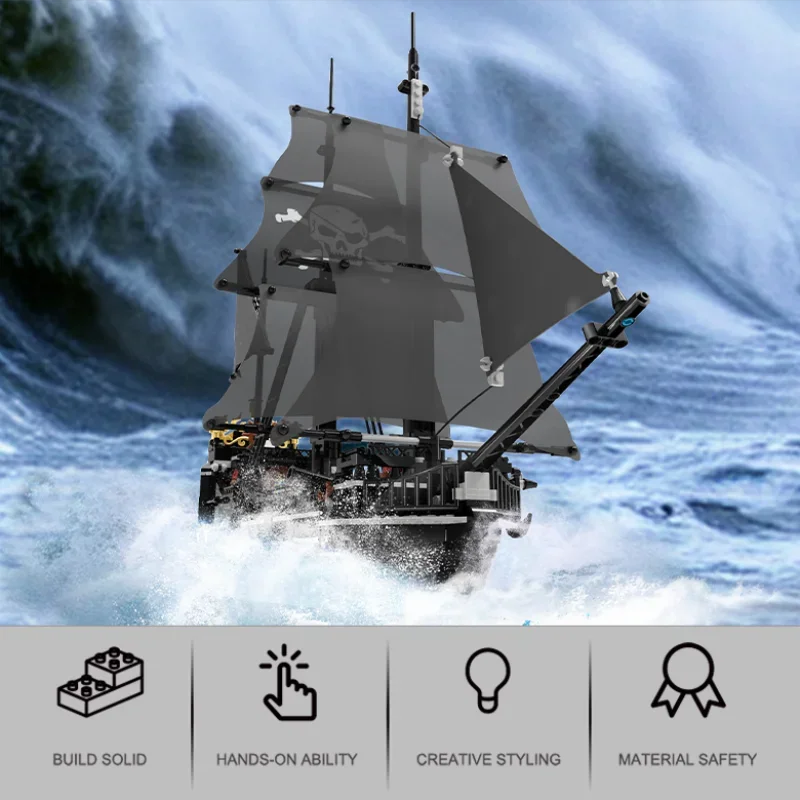 1424PCS Nero Nave Pirata Building Blocks Scheletro Fantasma Barca Modello di Montaggio Mattoni Giocattoli Decorazione del Desktop Per Bambini Regali di Festa