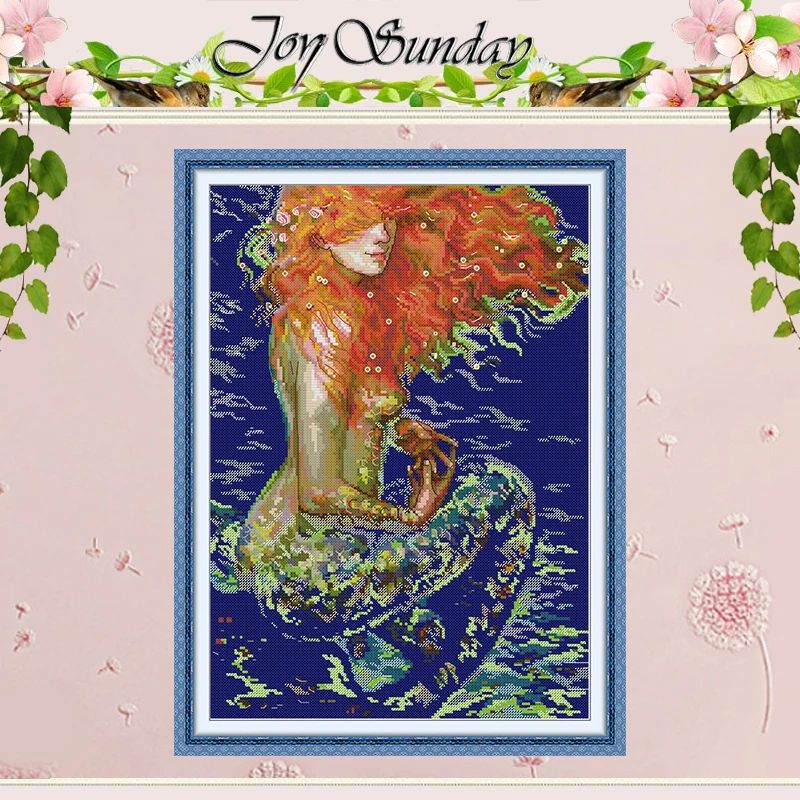 

Mermaid Patterns Counted Cross Stitch Set DIY 11CT 14CT 16CT HD Stamped DMC Cross-stitch Kit Embroidery Needlework Crafts
