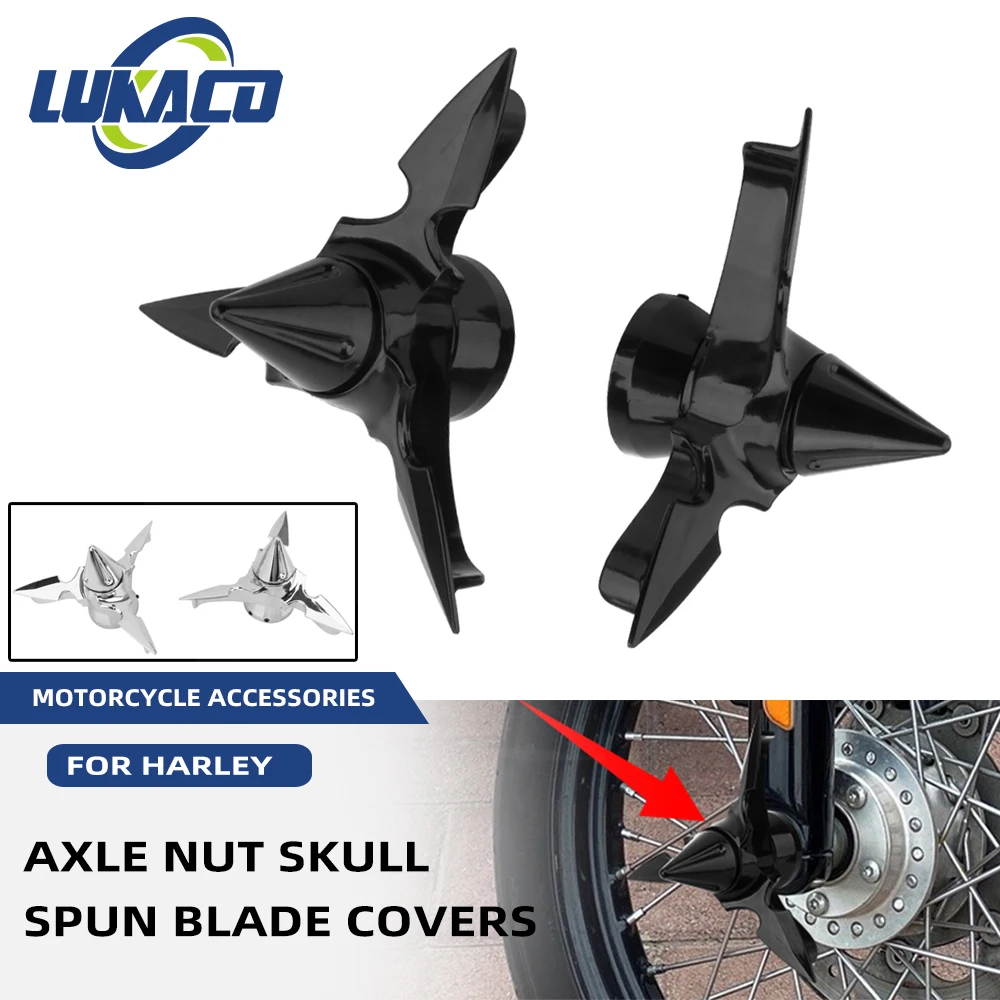

Motorcycle Skull Spun Blade Front Axle Nut Covers For Harley Sportster XL Touring Street Glide Dyna Softail VRSC Chrome Black