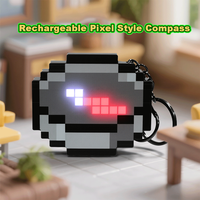 Rechargeable Pixel Compass Keychain Toy Trinket Use Movable Compass Keychain Pendant Real-world Use Toys For Kids Birthday Gifts