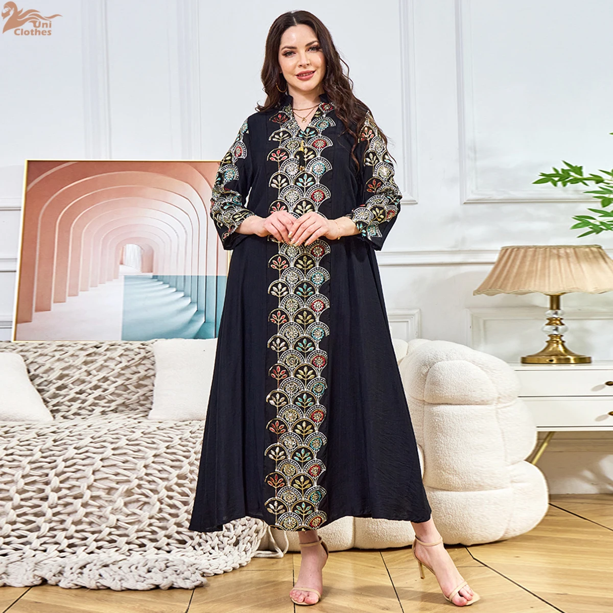 

Luxury Sequins Embroidery Maxi Dress Muslim Tassel Stylish Abaya Moroccan Kaftan Dubai Elegant Casual Clothing