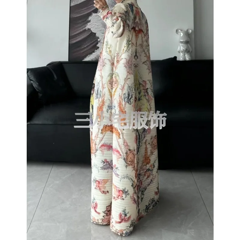 2024 Summer New Muslim Abaya Women\'s Fashion Luxury Printed Long Sleeve Fold Collar Extended Coat Elegant Robe Women