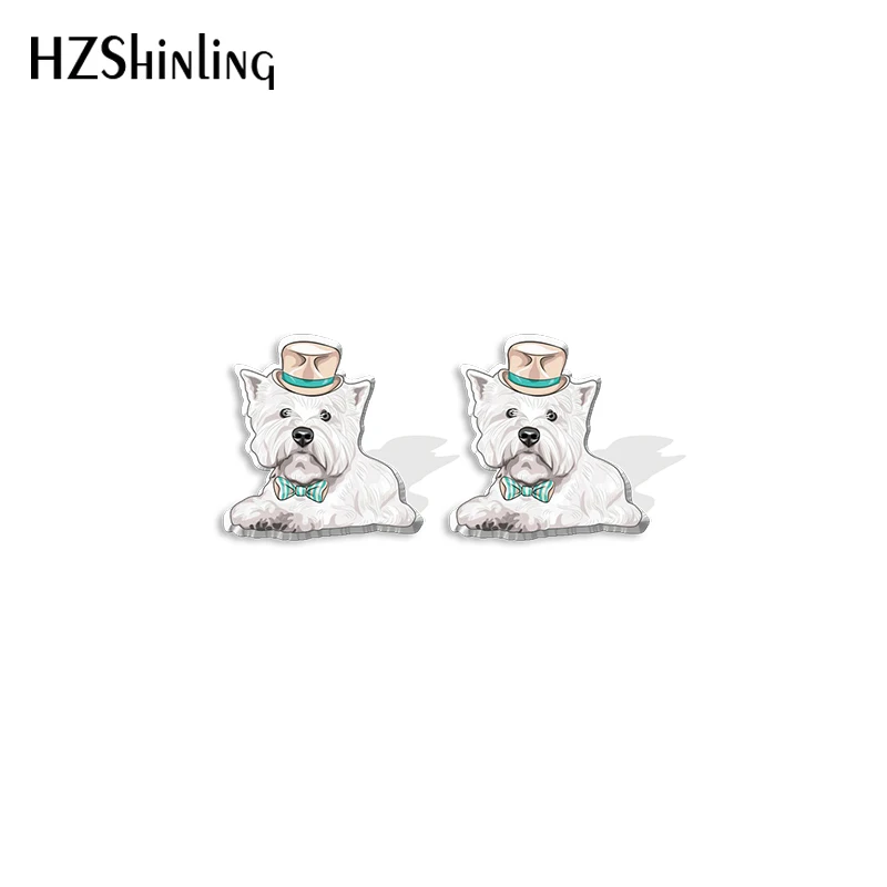 2021 New West Highlander Terrier Stud Earring Cute Dog Acrylic Resin Earrings Epoxy Handmade Jewelry Gifts Friends