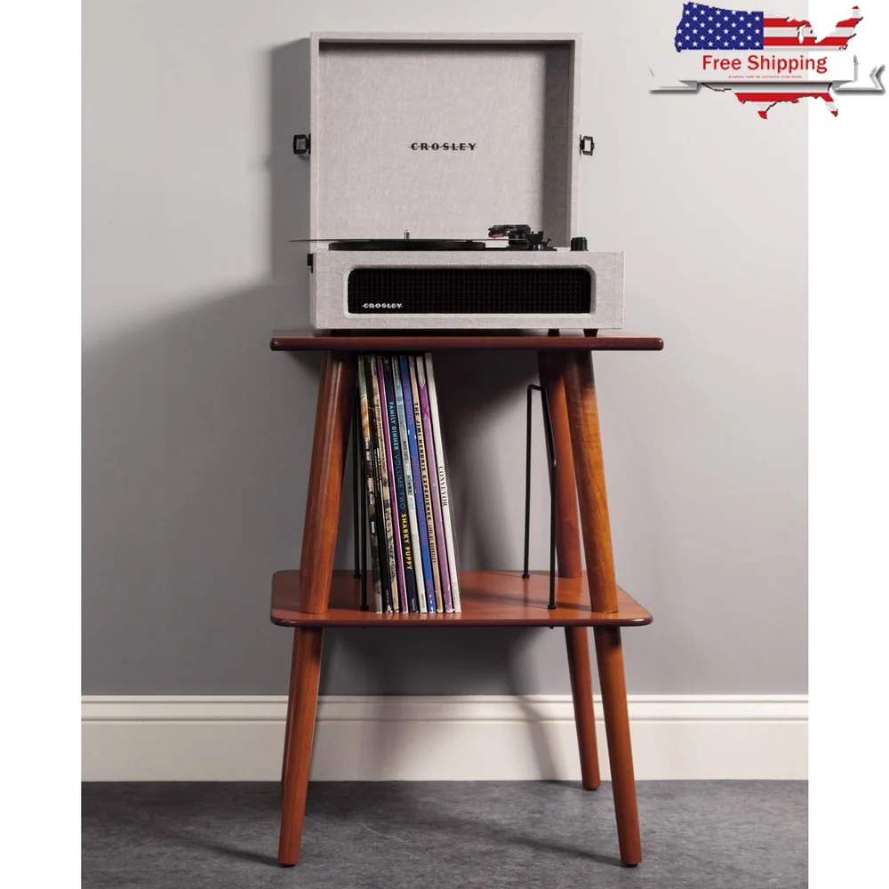 

Mid-Century Turntable Stand Wooden Metal Vinyl Record Storage Display Furniture Indoor Use Easy Assembly
