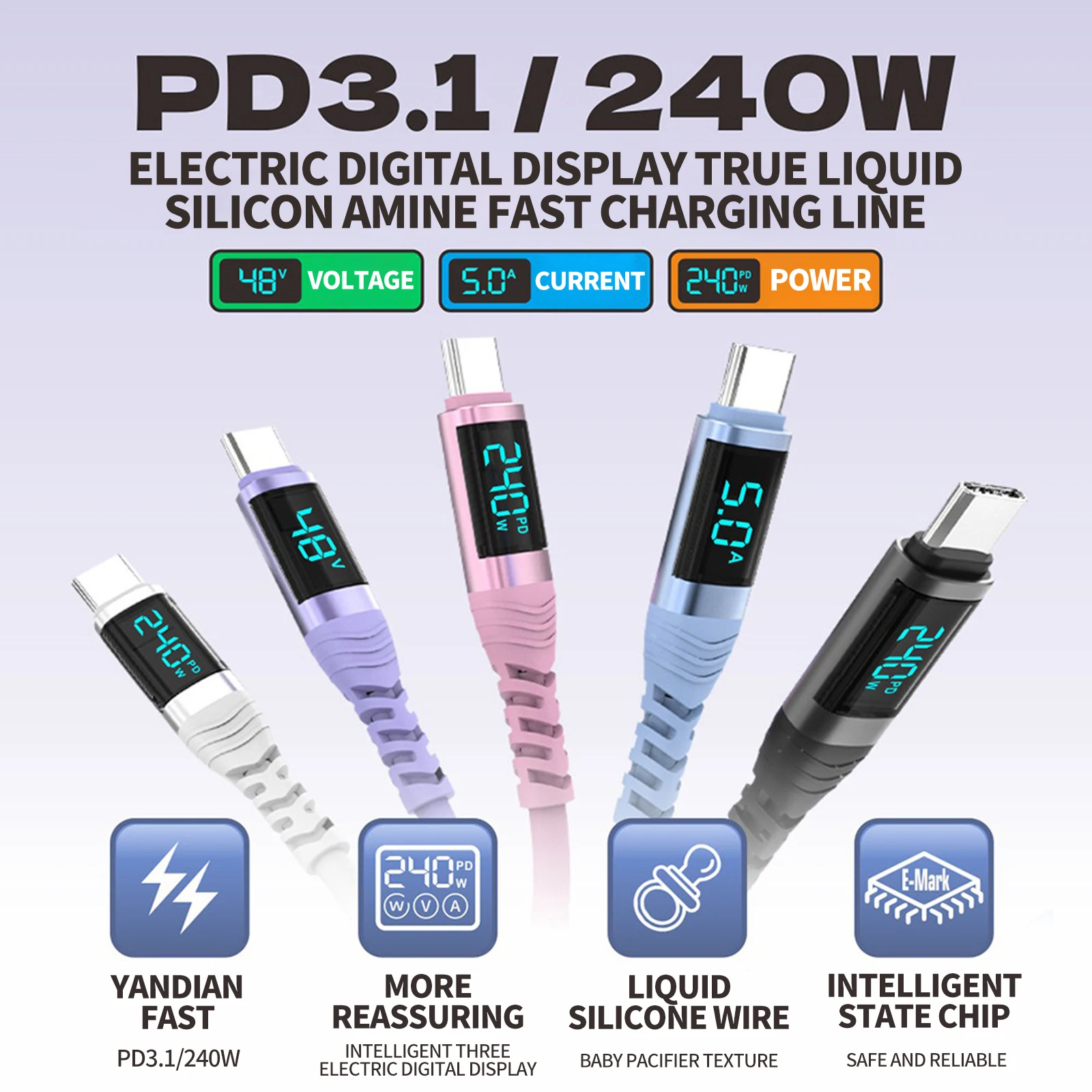 240W USB C to Type C Cable Fast Charging Cord with LED Display for lPhone 16/15 Pro Max,MacBook Pro,Samsung Galaxy S24/S23
