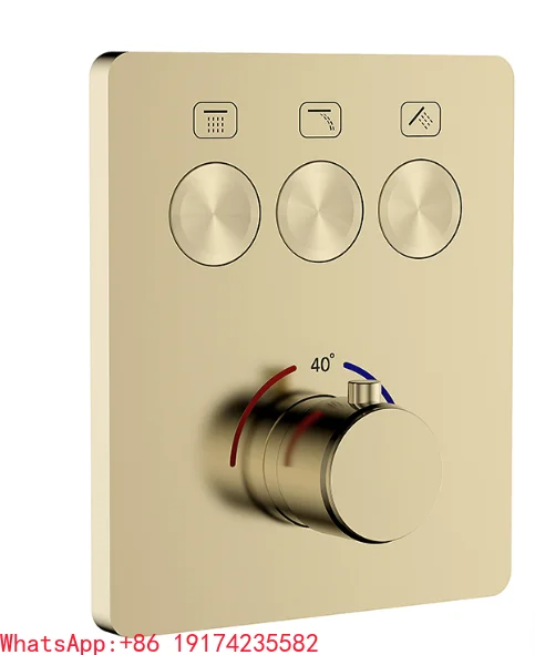 3 Way Thermostatic Brushed Gold Shower Diverter Valve Concealed Pressure Balancing Valve Shower Mixing Replacement Brass Valve