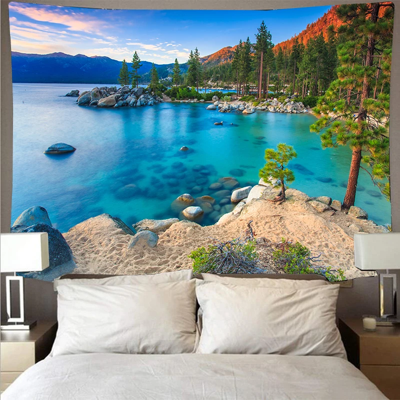 Tapices de construcción de barcos Ins, paisaje Natural de ámbar de bosque hermoso, colgante de pared, toallas de playa, arte de personalidad, decoración del hogar