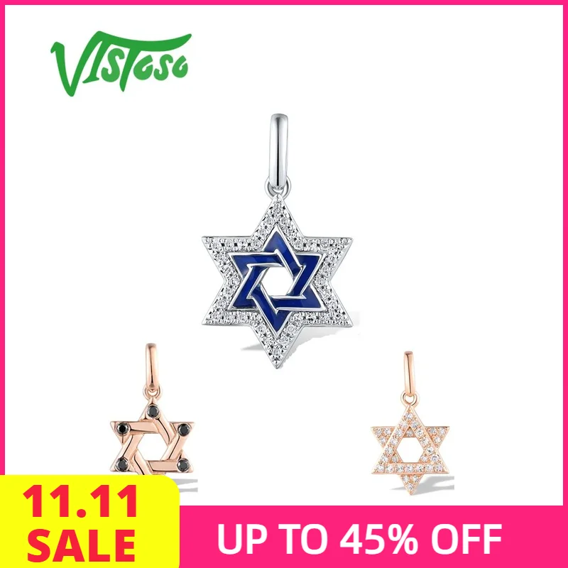 

VISTOSO Authentic 14K 585 Rose White Gold Pendant For Women Sparkling Diamonds Five-Pointed Star Cute Charms Trendy Fine Jewelry