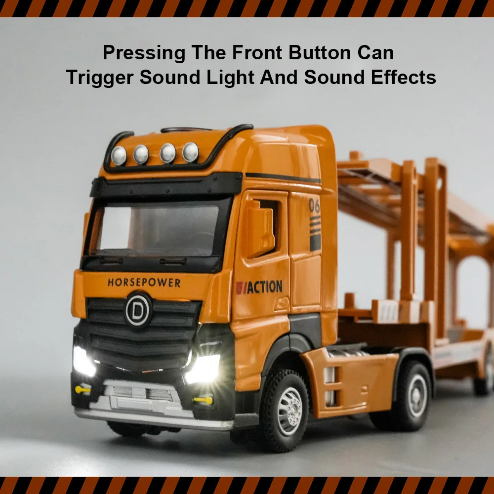 1/32 Engineeringtoy Transport Cars Model Toy Alloy Diecast Double Layered Truck Toy Pull Back Sound Light Vehicle for Boys Gift