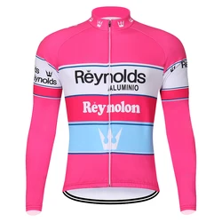 Reynolds Retro Cycling Jersey Long Sleeve Man  Bicycles Enduro Quick Thin Dry Bike Downhill Mtb Winter Fleece Clothing Blue Pink