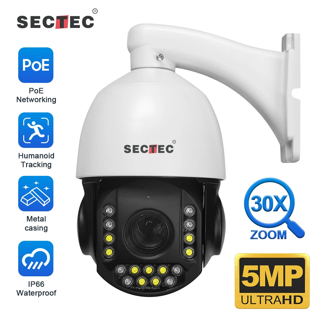 Sectec 5MP HD Panoramic CCTV IP Camera 30x Two-way Audio CCTV Security Wireless PTZ Camera 30x Zoom Optical Zoom Network Camera