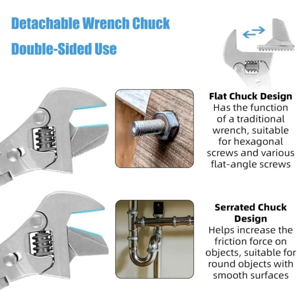 Chiave regolabile 5 in 1 a doppio scopo 180 °   Strumento di riparazione per chiave a puleggia per manutenzione domestica pieghevole con testa tremante