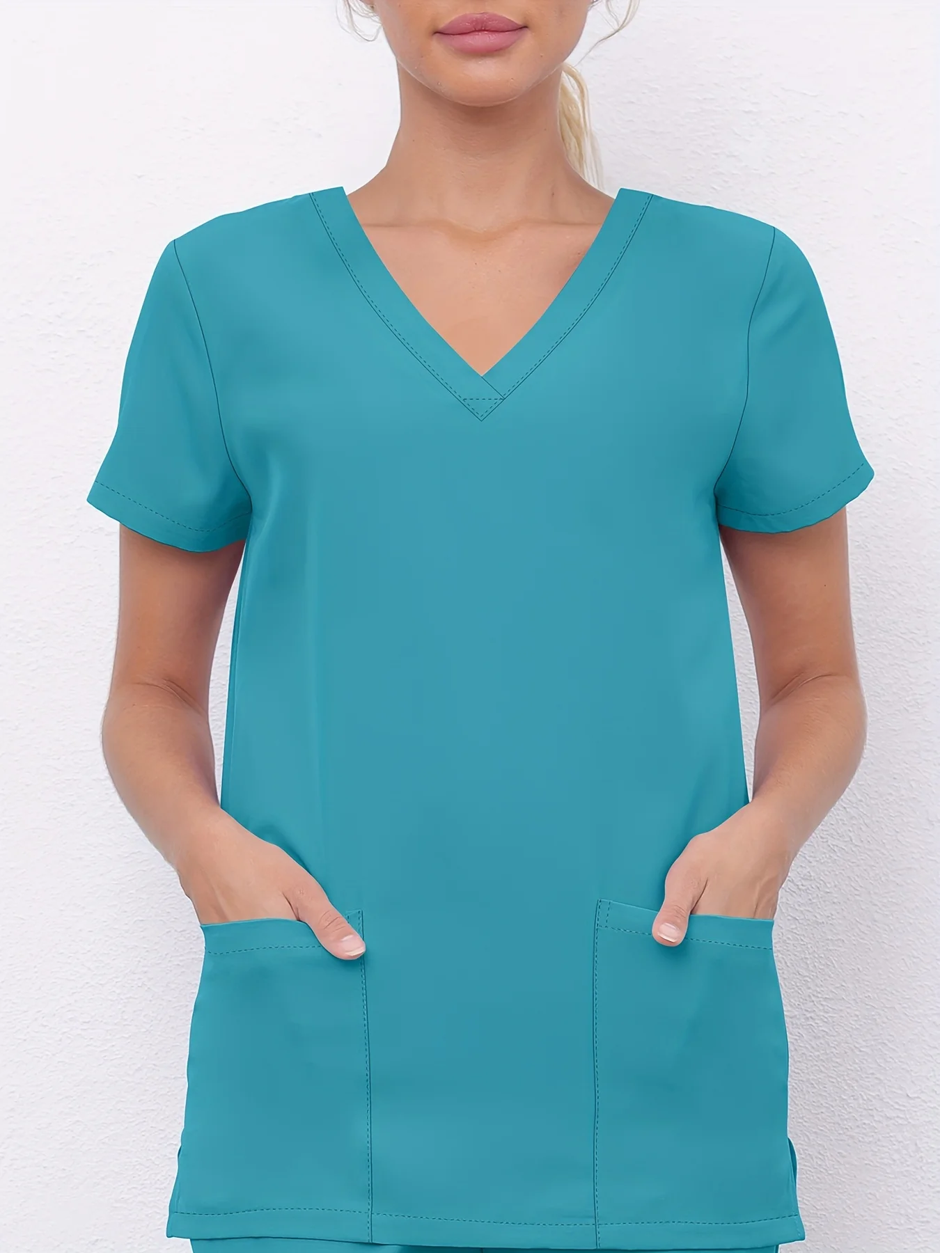 2025 Women's Scrub Top with Elastic Waistband, Breathable Nurse Uniform Workwear Pocketed Shirt Female Clothing Nurse Blouse