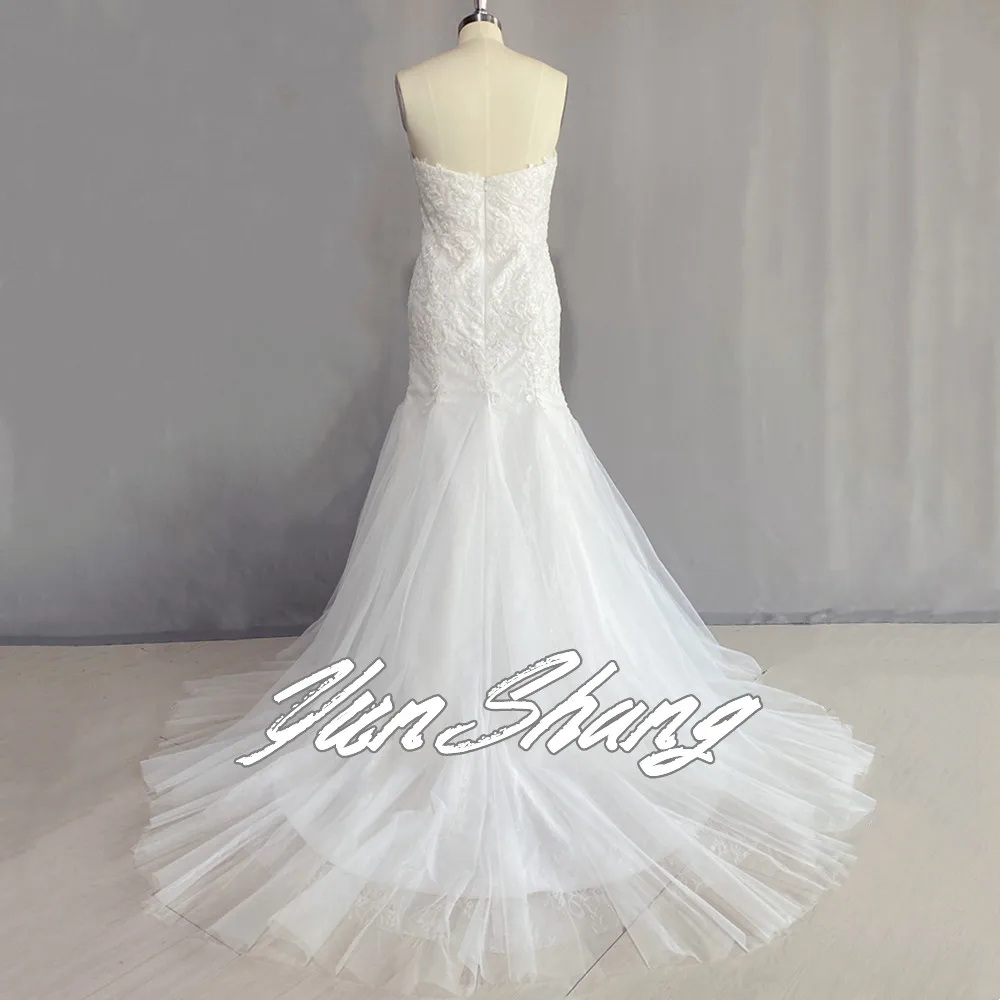 Yunshang Trouwjurk Zeemeermin Liefje Mouwloze Rugloze Kanten Appliques Sweep Trein Elegante Bruidsjurk Vestidos De Novia