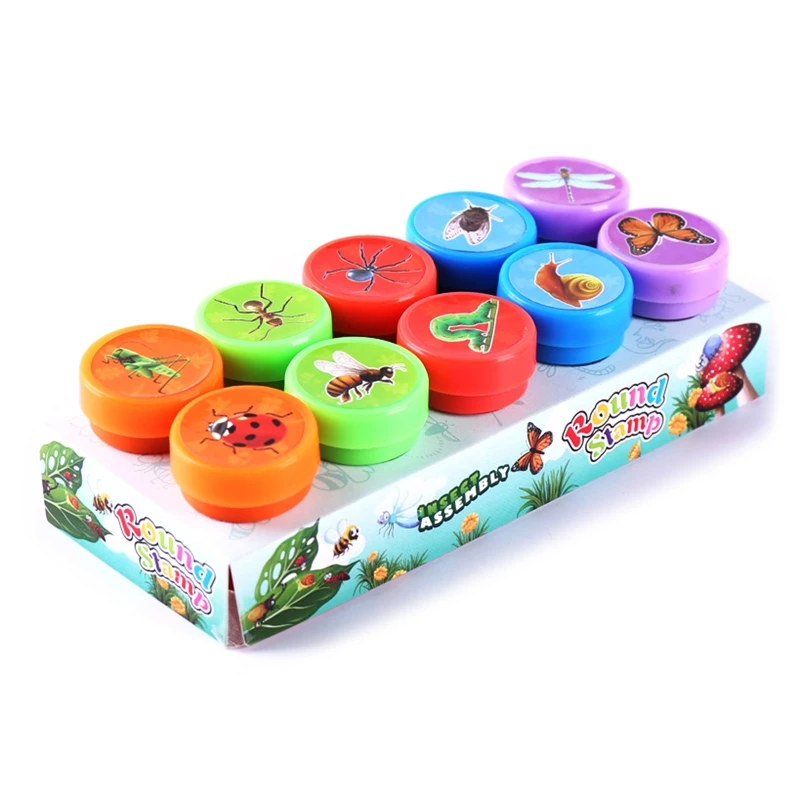 Round Seal Stamper Art Craft Education DIY Scrapbook Teacher Seal Stamp Kids Classroom Reward Signet School Prize 10Pcs