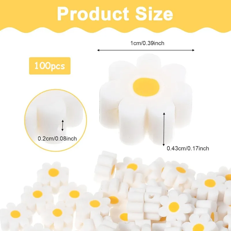 100Pcs Daisy Beads Handmade Flat Small Flower Loose Spacer Bead for Women Bracelets Necklace Earrings DIY Craft Jewelry Making - view 5