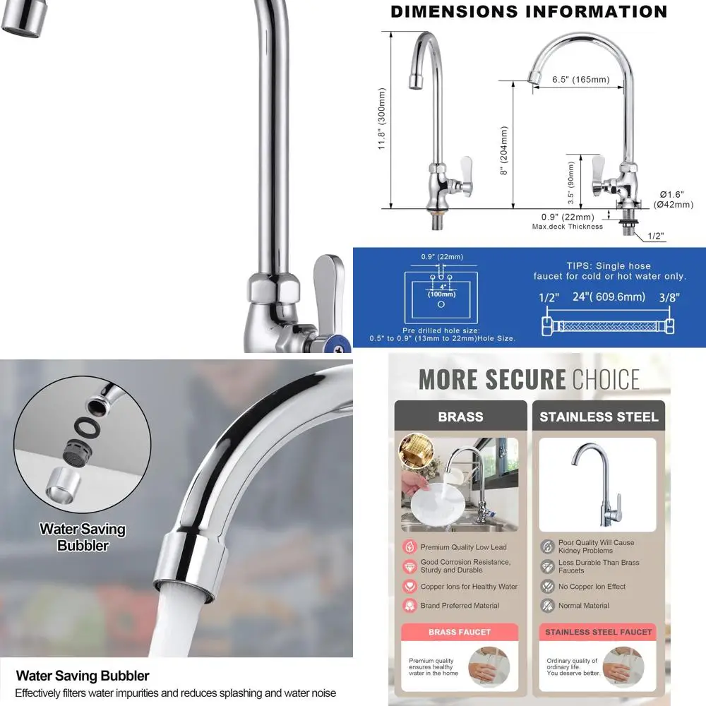 

Commercial Grade Deck-Mounted Single Hole Chrome Kitchen Faucet for Outdoor Utility, RV, and Farmhouse Use