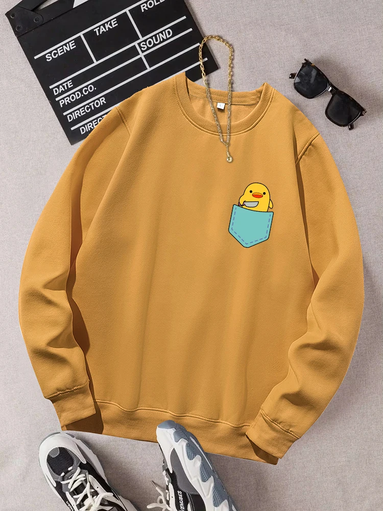 Kawaii The Duck In The Pocket Sweatshirt pria, baju kasual sederhana Musim Gugur hangat longgar, baju olahraga dasar bulu domba