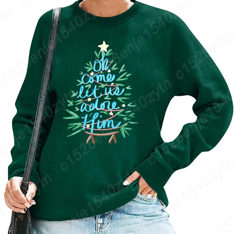 Christmas Sweatshirt for Women Funny Christmas Tree Christian Shirt Crewneck Long Sleeve Xmas Jesus Faith Tops