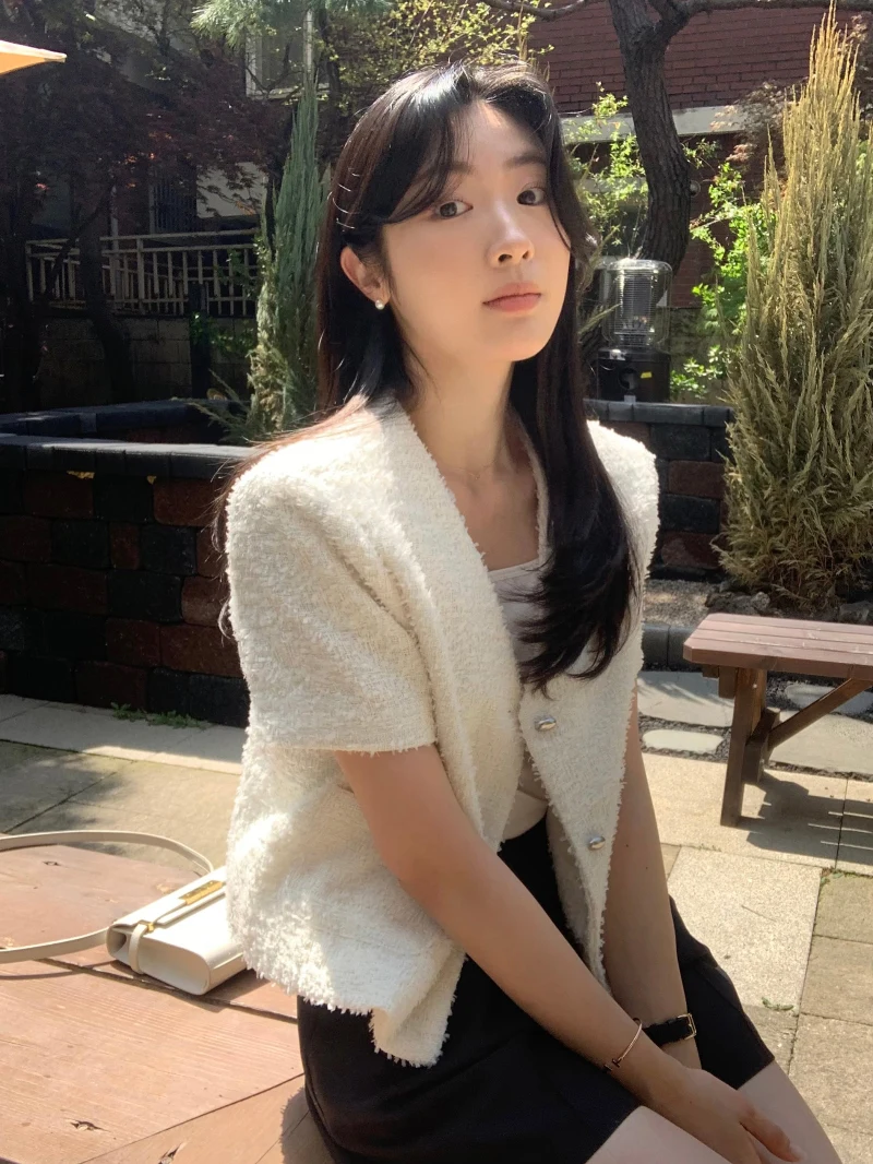 Women's Summer New Style V-Neck Double Pocket Fragrant Sweet Coat Jackets