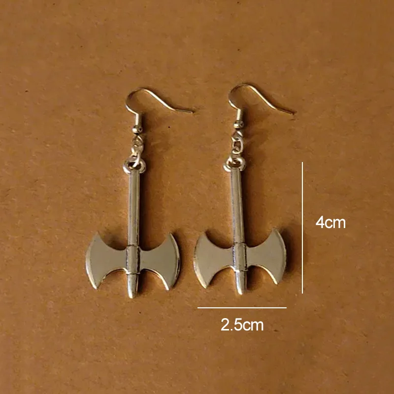 القرون الوسطى الأقراط السيف الطويلة الفضة مطلي المنجل معركة الفأس استرخى أقراط للنساء المجوهرات القوطية