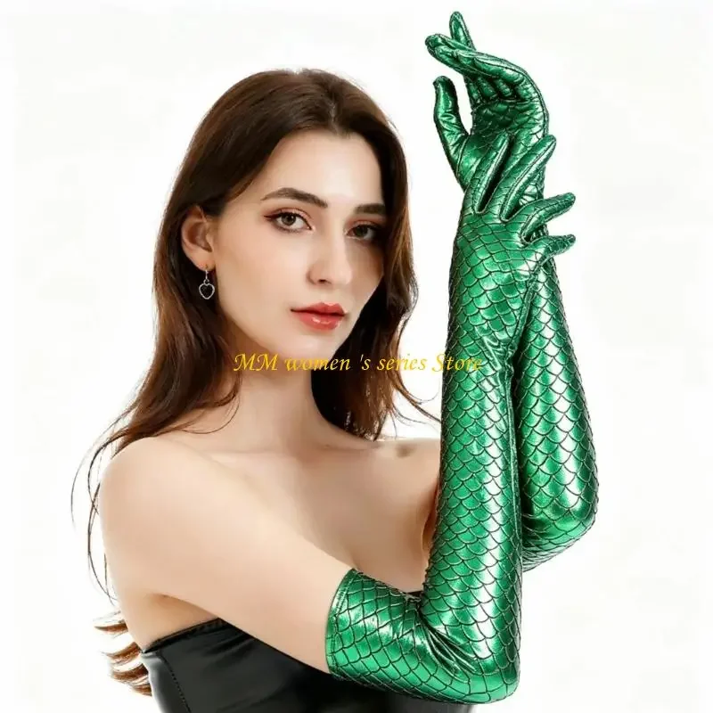 Q39C Cosplay Costume Gloves with Scale Pattern Texture and Glossy Finish for Parties, Photos and Stage Show