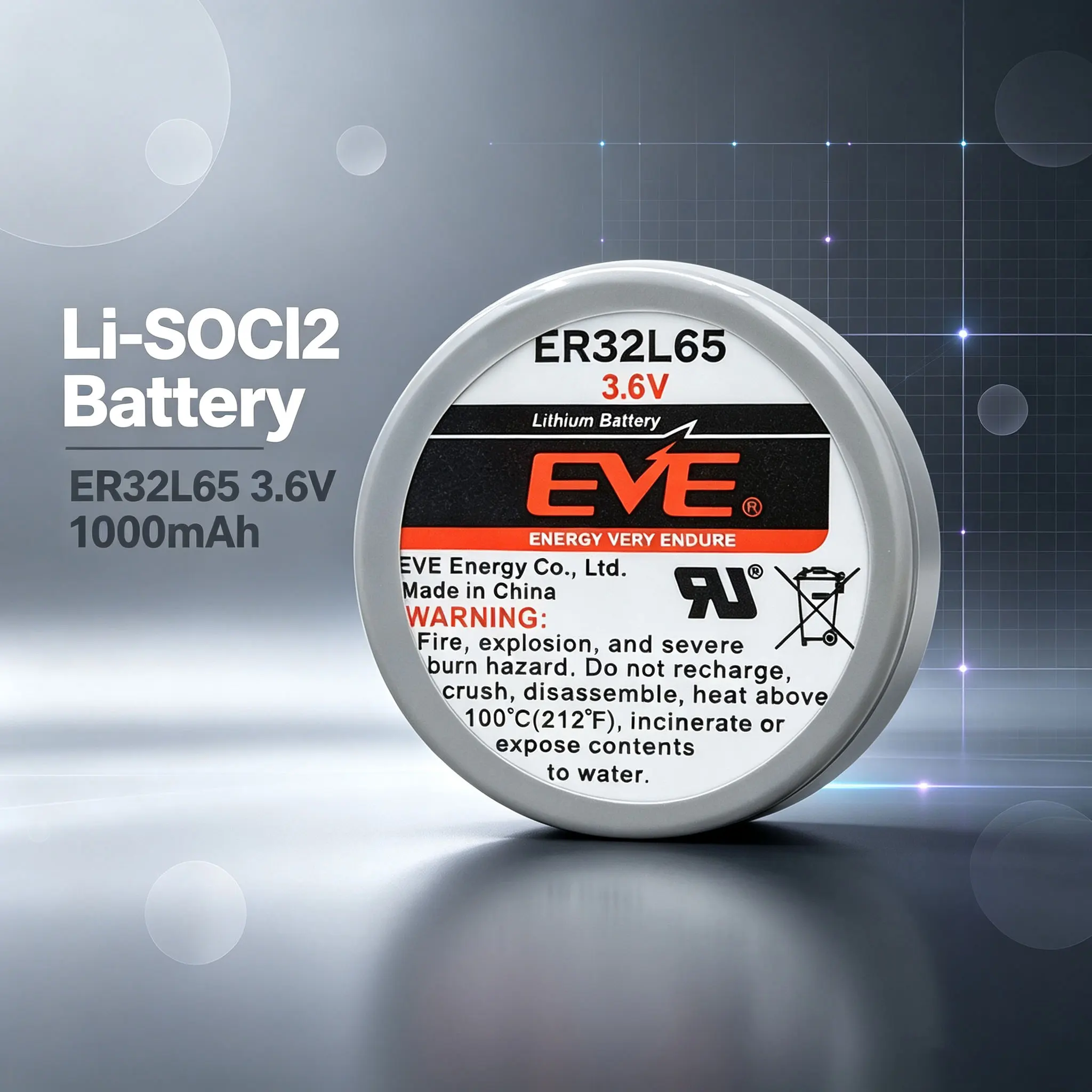 EVE ER32L65 3.6V Li-SOCl2 Battery Universal Tadilan Tire Pressure Monitor, Industrial Control Servo Programmer