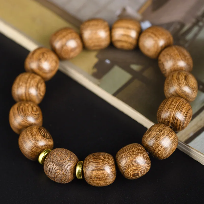 Old- gold sandalwood bead bracelet with spacer beads DIY fortune-attracting and treasure-bringing style, decorative barrel