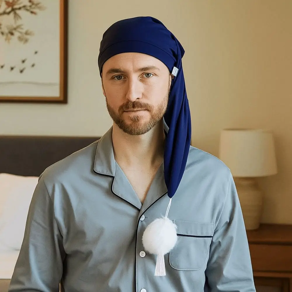 هدية حفلة عيد ميلاد قبعات نوم ليلية مرنة مع كرة بوم قابلة للتعديل، قبعة سانتا، قبعة طويلة الذيل، قبعة بونيه للنساء والرجال