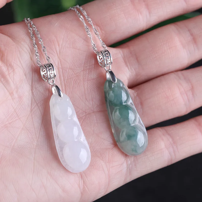 

Ожерелье-подвеска GL Ice Nuo Seed Jade A-grade Fortune Bean с серебряной оправой 925 пробы и натуральным нефритовым шармом