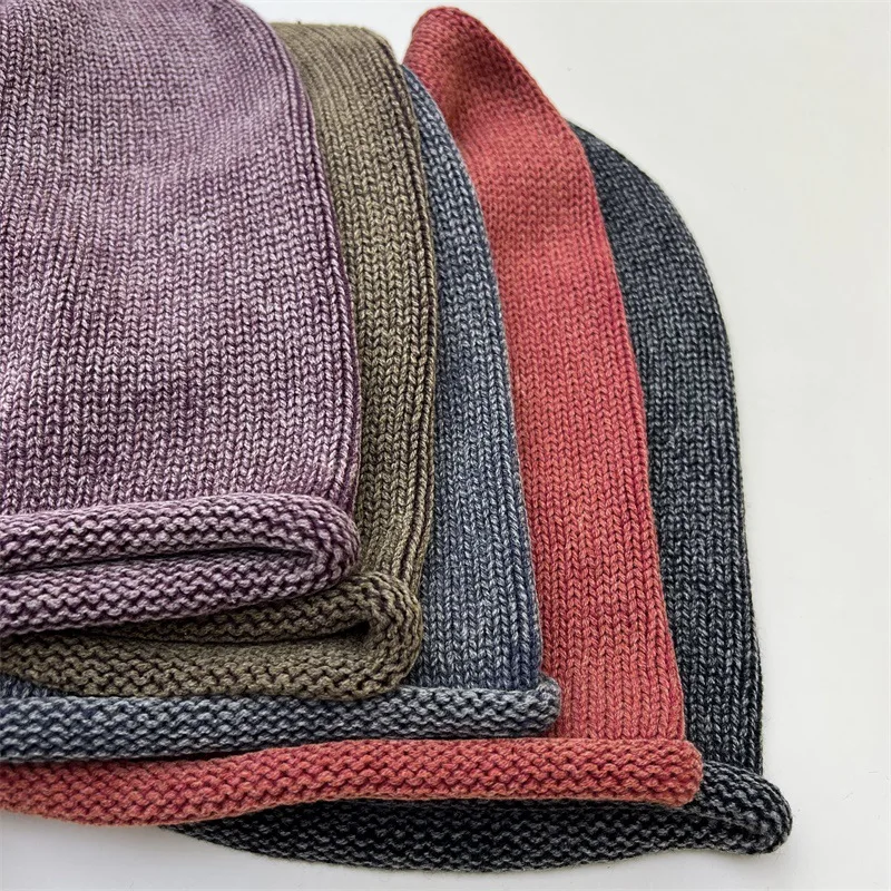 2025 Autumn And Winter New Washed Do Old Rolled Edge Knitted Cap Fashionable Waste Soil Style Casual Cold Hat