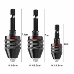 Keyless Drill Chuck 0.3-8mm Self-Tighten Electric Drill Bits Collet Fixture Tools 1/4