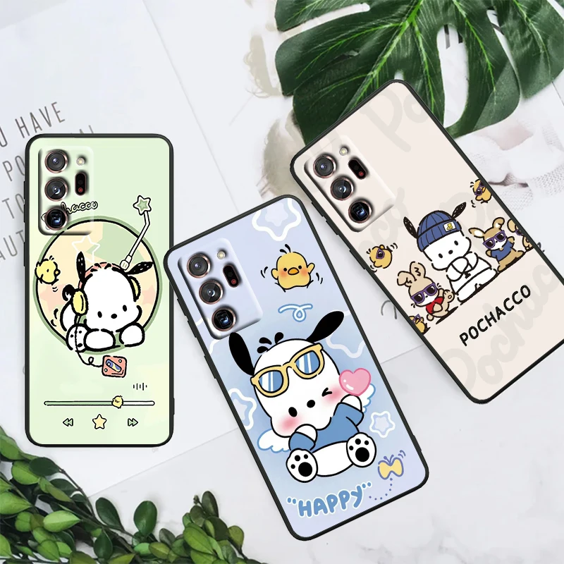 Pochacco Sanrio Cute Cartoon For Samsung Note 20 10 Ultra Plus A31 A14 A12 A70 A34 A25 A04 A05 A15 A24 5G Black Soft Phone Case