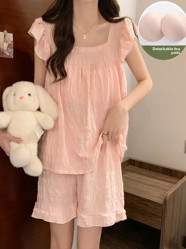 

Комплект хлопкового нижнего белья Cloud с накладкой на грудь Женская летняя милая домашняя одежда ort Sve round Ne Платье и orts