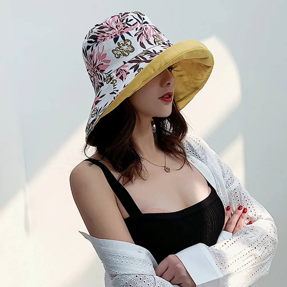 

Fisherman Hat 57CM Wide Brim Sunshade Hat for Woman Summer Double Sided Anti Wind Rope UV Protection Outdoor Vacations
