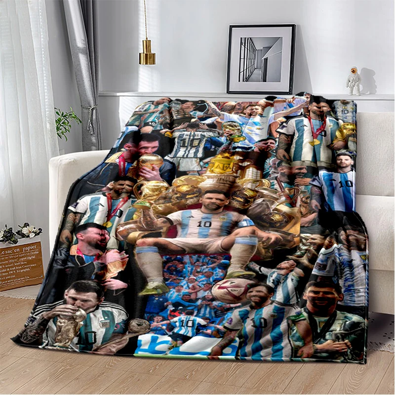 3D Ziegen-Messi Fußball-Sportstar Flanell-Decke Weiche Warme Wurfdecke für Schlafzimmer Wohnzimmer Bett Reisen Camping Picknick Geschenk
